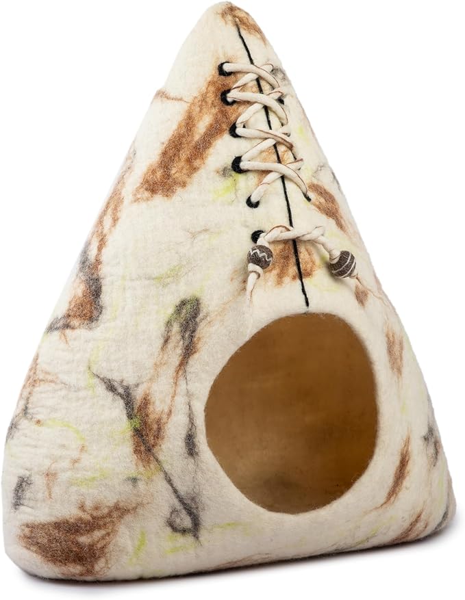 Luxurious Eco-Friendly Merino Wool Cat Cave Bed Teepee Design - Foldable Hideaway Pod for Indoor Cats - Premium Felt Kitten Beds - Covered Cat House for Ultimate Cozy Comfort by Woolygon