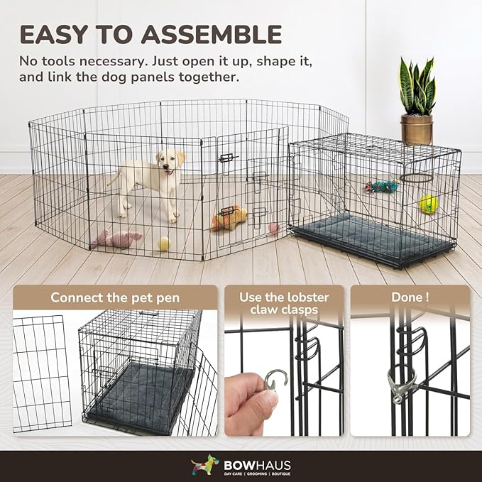 Foldable Outdoor/Indoor Pet Playpen with Gate, Available in 30 Inch Height Metal Portable Kennel, Heavy-Duty Exercise Fence Cage 8 Panels for Medium Dog, Animals