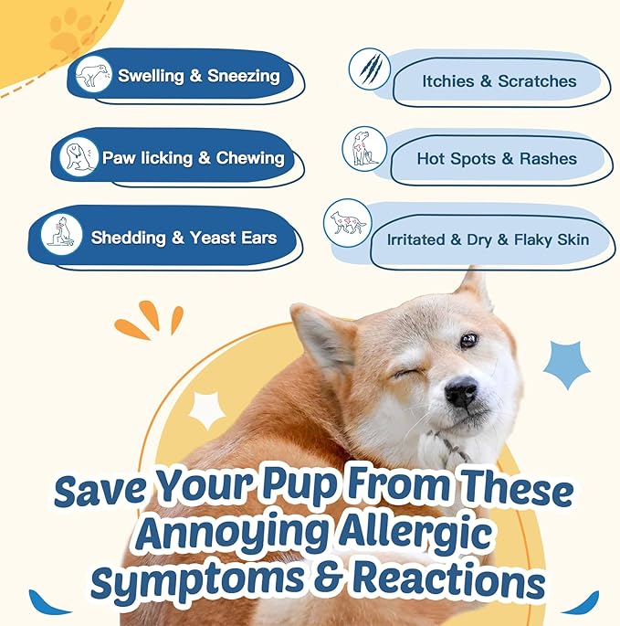 Dog Allergy Relief Chews, with Probiotics, Omega 3, Colostrum - Dog Itching Skin & Ears Relief, Herbal Skin & Coat Supplement, Gut & Immune Support, Hot Spot Treatment, Anti Seasonal Allergies
