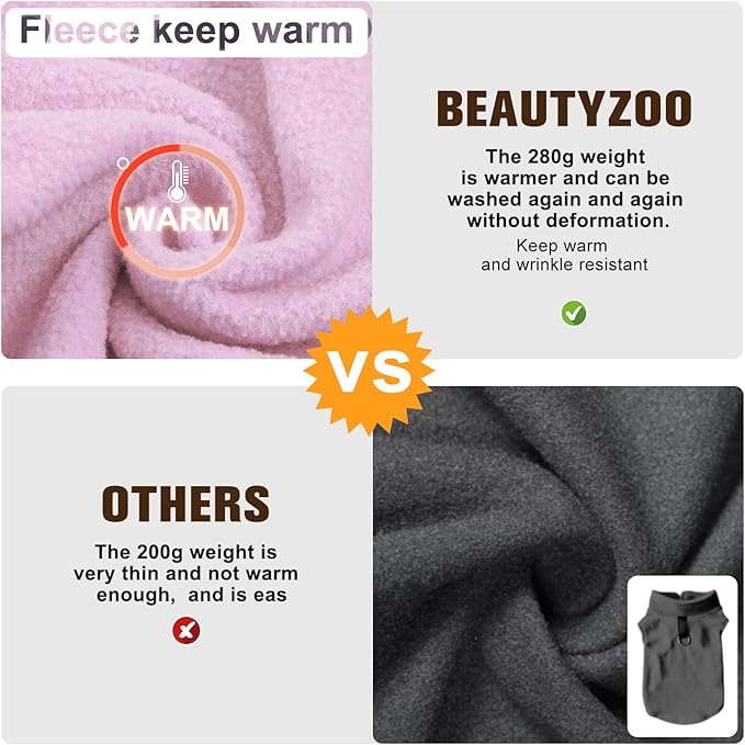 BEAUTYZOO Dog Fleece Vest Sweater Winter Jacket for Small and Medium Dogs with D-Ring Leash Cold Weather Coat Hoodie for XS S M Dogs Boy or Girls