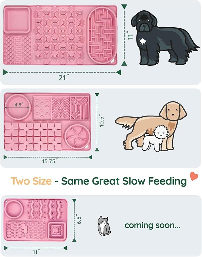 Slow Feeder Bowl for Large Dog, Silicone Lick Mat & Snuffle Mat with Suction Cups - Interactive Puzzle Feeder to Slow Eating & Keep Busy, Reduce Vomiting & Relieve Boredom (21"x 11" Pink)