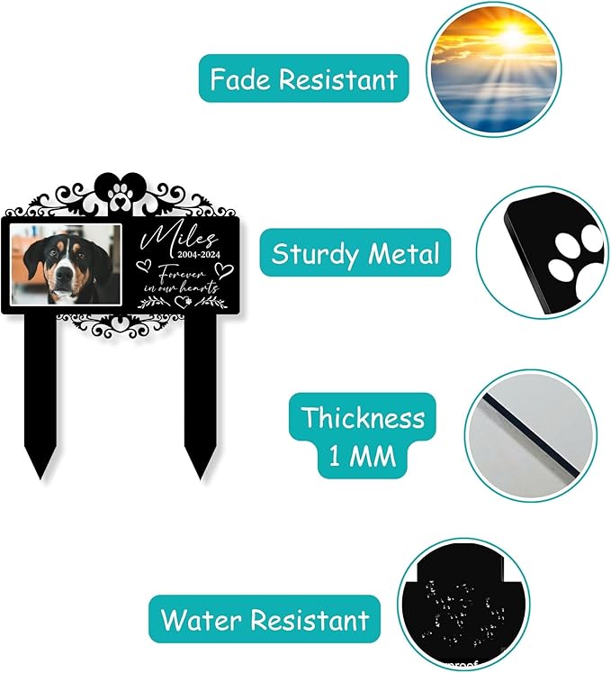 Custom Pet Grave Markers Dog | Custom Pet Headstones for Dogs | Best Memorial Gifts to Tribute Your 4-Legged Companions | Personalized Grave Marker for Furry Friends with Simple Photo Frame