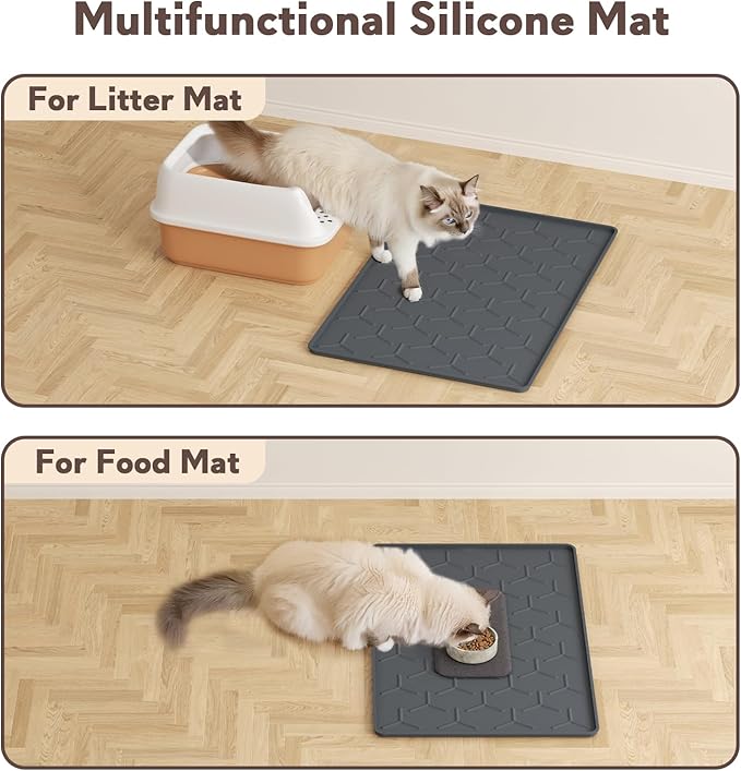 Cat Litter Box Mat, Silicone Kitty Litter Mat, 24" X 16" Waterproof Silicone Pad for Floor, Dark Gray