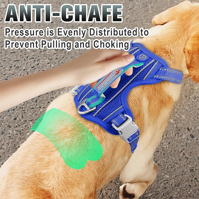 BARKBAY No Pull Dog Harness Large Reflective Dog Harness with Front Clip and Easy Control Handle for Walking Training Running with ID tag Pocket(Sapphire Blue,S)