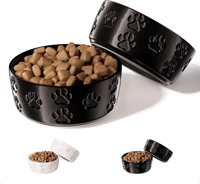 Ceramic Dog Bowl Set of 2 with Anti-Skid Base - 5" Wide x 2" Tall Ceramic Dog Bowls for Small Dogs - 2 Cup Capacity Food and Water Bowls for Dogs - Rubber Bottom Pet Bowl Set of 2 for Small Pets
