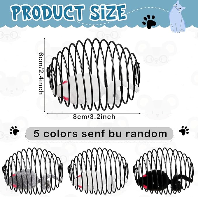 Jecery 5 Pcs Cat Spring Balls Stretchable Springs Toys Rolling Balls Colorful Playful Coils Interactive Spring Action Toy Caged Rats for Kitten Cat Pet Supplies Indoor (Mouse,Black)