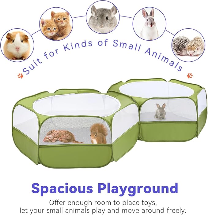 Pawaboo Extra Large 2-in-1 Small Animals Playpen, 2 Detachable Pet Cage Tent with Zipper Splicing, Portable Outdoor Yard Fence with 3 Metal Rod for Chick/Kitten/Puppy/Guinea Pig/Rabbits/Chinchillas