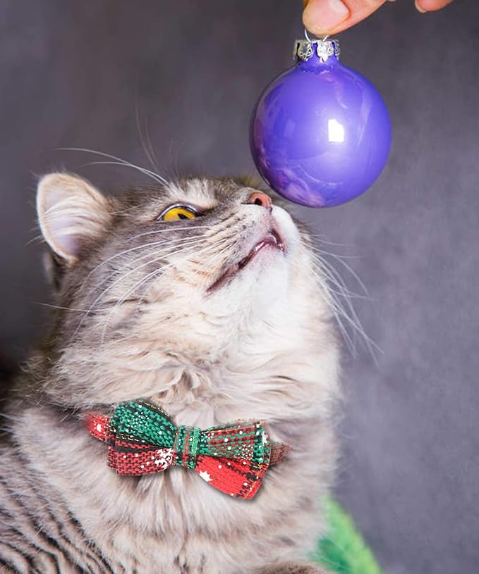 Joytale Upgraded Christmas Cat Collar with Bells, Breakaway Cat Collars with Bow Tie, 2 Pack Girl Boy Safety Plaid Kitten Collars, Christmas Red+Green