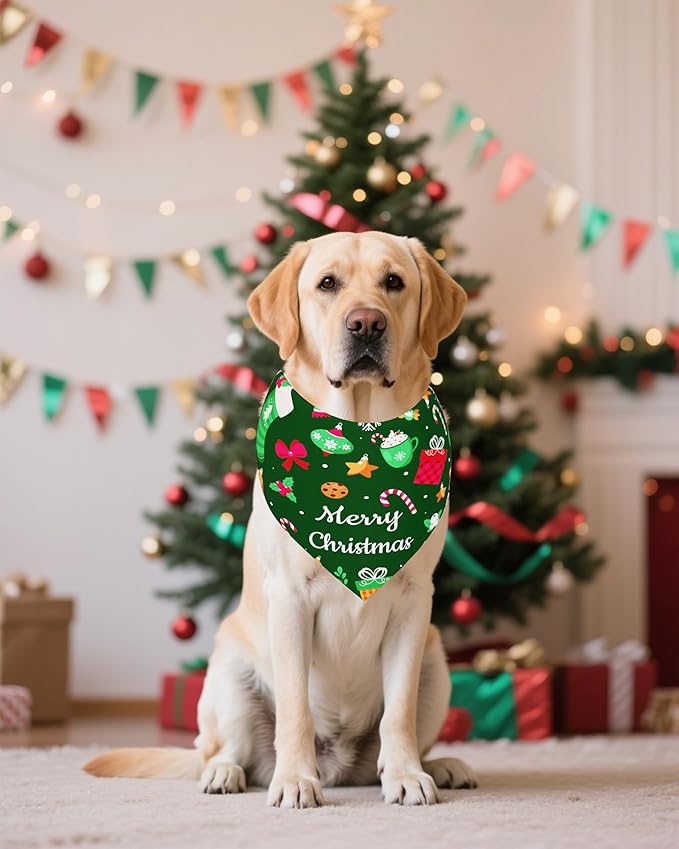 PET SHOW 100 Pack Christmas Dog Bandanas Bulk for Medium Extra Large Dogs Seamless Scarves XL Xmas Triangle Bibs Kerchief Set Pet Girl Boy Holiday Party Grooming Accessories, L