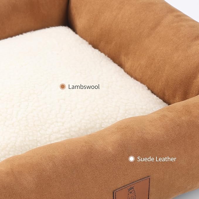 20In Dog Bed for Small Medium Sized Dogs and Cats - Washable Rectangle Puppy Bed for Indoor Outdoor, Cozy Pet Bed with Support Pillow & Non-Slip Bottom(Brown, Small)