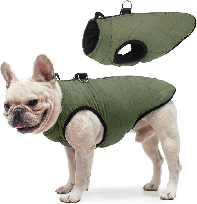 SCENEREAL Winter Dog Vest Coat with Harness Built In, Warm Puppy Jacket for Small Medium Dogs, Cold Weather Coat with Zipper, Fleece Puffer Vest Windproof Snow Clothes