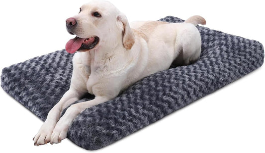 KSIIA Washable Dog Bed Deluxe Plush Dog Crate Beds Comfy Kennel Pad Anti-Slip Pet Sleeping Mat for Large, Jumbo, Medium, Small Dogs Breeds, 41" x 27", Dark Grey