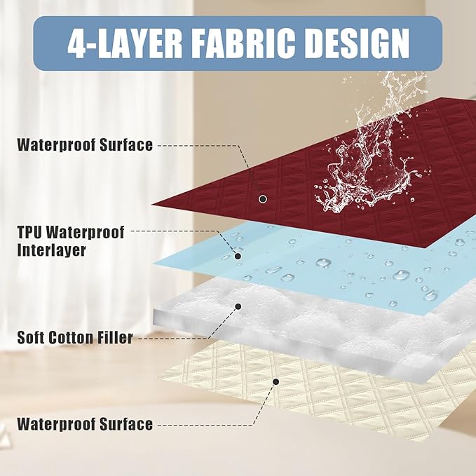 Smiry Waterproof Dog Bed Cover Pet Blanket, Soft Washable Dog Blanket for Furniture Bed Couch Sofa Reversible, Checkered (30"x70", Wine Red/Beige)