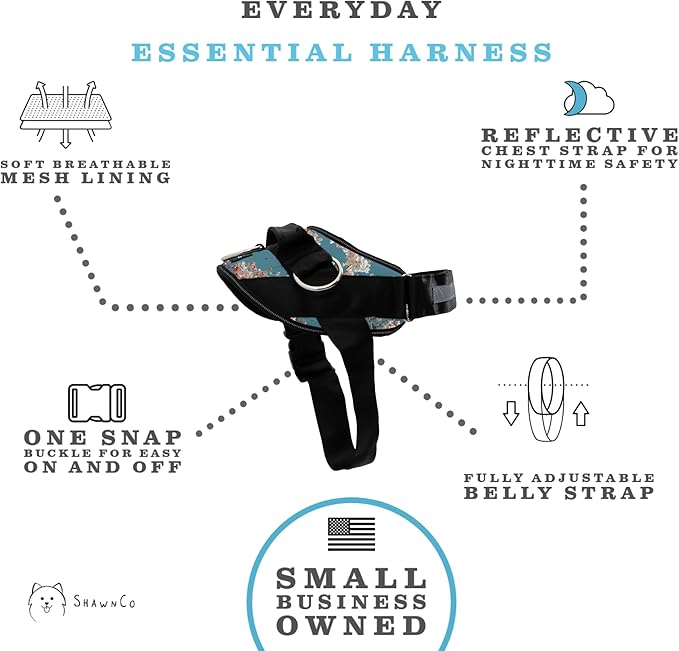 ShawnCo Essential Dog Harness, No-Pull Pet Vest with 3 Leash Clips, No Choke, Reflective, Adjustable and Padded, for Easy Walking and Training for Small, Medium and Large Dogs (Freckle's Garden, XS)