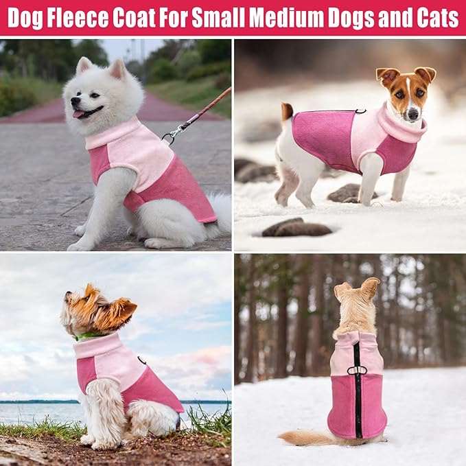 Idepet Dog Fleece Vest Sweater Zip Up Warm Pullover Dogs Jacket with D-Ring Leash Winter Cold Weater Coat Pet Sweatershirt Clothes Hoodie for Small Medium Dogs Boy Girl (Pink/Rose Red, XXL)