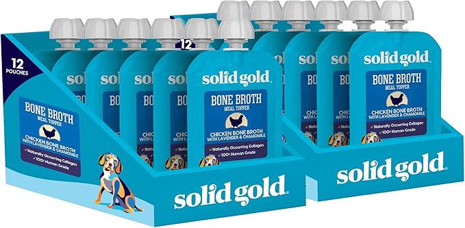 Solid Gold Chicken Bone Broth for Dogs - Limited Ingredient Bone Broth Dog Food Toppers for Picky Eaters with Collagen & Superfoods - Dog Gravy Topper for Dry Food - Gut Health & Hydration - 12 Pack