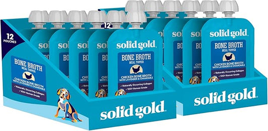 Solid Gold Chicken Bone Broth for Dogs - Limited Ingredient Bone Broth Dog Food Toppers for Picky Eaters with Collagen & Superfoods - Dog Gravy Topper for Dry Food - Gut Health & Hydration - 12 Pack