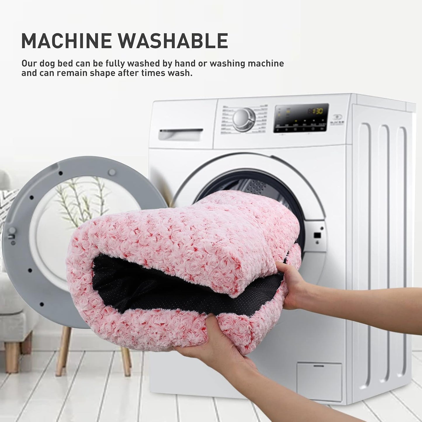 KSIIA Washable Dog Bed Deluxe Plush Dog Crate Beds Comfy Kennel Pad Anti-Slip Pet Sleeping Mat for Large, Jumbo, Medium, Small Dogs Breeds, 41" x 27", Pink