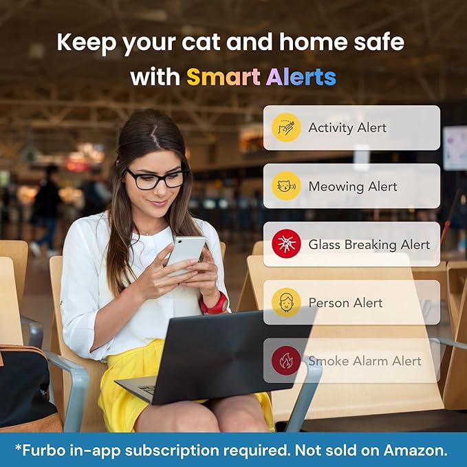 Furbo 360° Cat Camera - Unlock Camera & Smart Features w/Paid Plan: Home Security & Pet Safety Alerts, Rotating Treat Dispenser w/Speaker, Smart Cam w/Phone App (Subscription Required, 3mo Minimum)