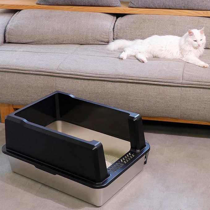 Stainless Steel Cat Litter Box XXXL-Extra Large 28"x20.5"x14" Metal Litter Box High Sides for Big Cats&Multiple Cats, Cat Litters Boxes with lid Easy to Clean, No Odor, Anti-Urine Leakage