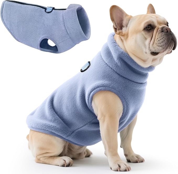 Idepet Dog Fleece Vest Sweater Zip Up Warm Pullover Dogs Jacket with D-Ring Leash Winter Cold Weater Coat Pet Sweatershirt Clothes Hoodie for Small Medium Dogs Boy Girl(Sky Blue,XS)