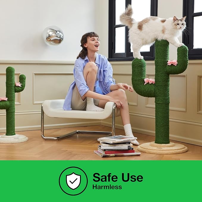 VETRESKA Cat Scratching Post, Cactus Scratch Posts for Indoor Adult Cats Kittens, 41.3 Inches Large Sisal Cat Scratcher, Extra Large Sisal Cat Scratcher, Durable Cat Scratch Tree for Active Cats