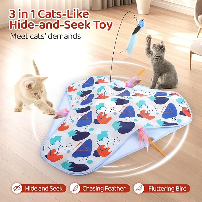 Interactive Cat Toys, Hide-and-Seek Automatic Cat Toy, Rechargeable Three-in-One Suitable for Kitten Toys to Interact and Play Automatically, with A Bird-Shaped Cat Toys for Indoor Cats