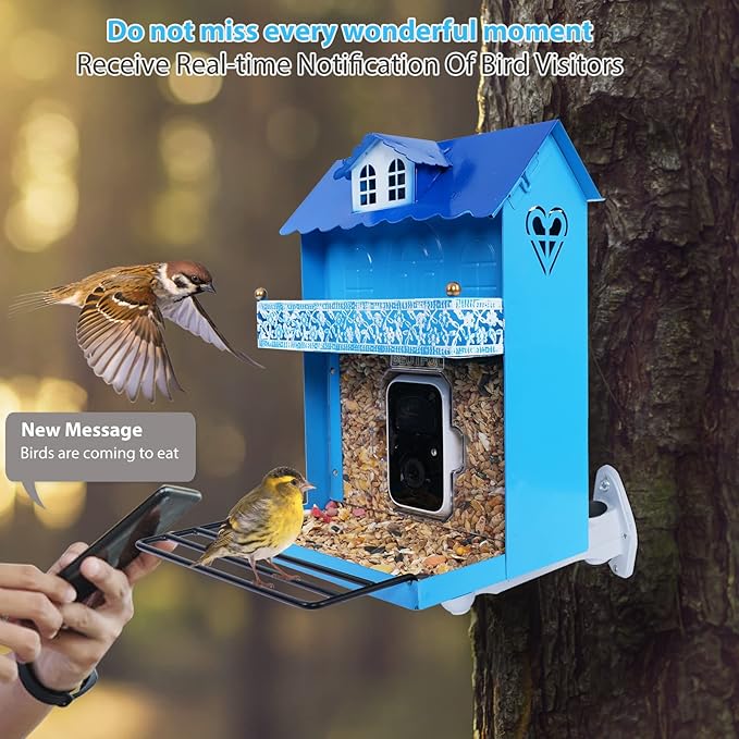 Smart Bird Feeder with Camera.Auto Capture Birds Videos & Bird Motion Detection,Wireless App Notification,Birdhouse Camera,Lifetime 32G Free Space.Idea Gift