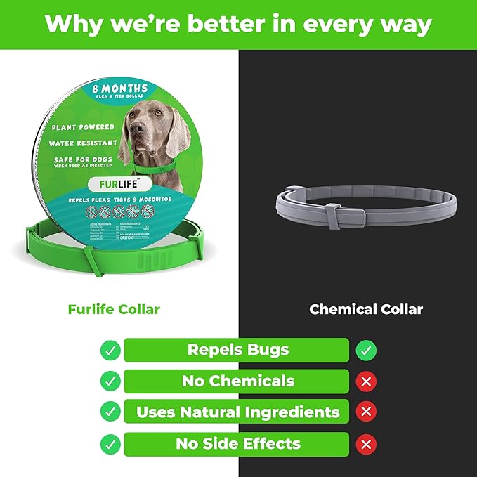 FurLife Flea and Tick Collar for Dogs – Waterproof Green Dog Collar, Pet Supplies for Tick and Flea Prevention for Dogs, Safe for All Breeds