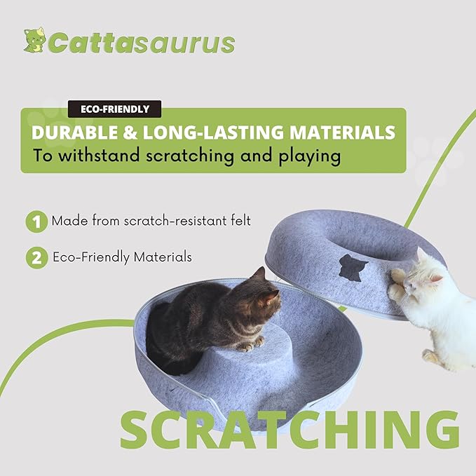 Cattasaurus Peekaboo Cat Cave, Extra Spacious for Multiple & Large Cats 12+ lbs, Scratch Detachable Cat Beds for Indoor Cats, Washable Tunnel Bed, Comfy Cat Donut Tunnel (Ruby Snowball, Jumbo)