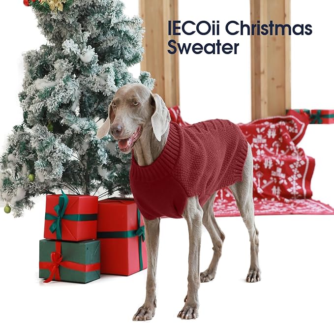IECOii Dog Sweaters for Large Dogs,XXL Dog Sweater Warm Pullover Vest for Winter,Knitted Dog Sweater Large Size Dog Sweatshirt for Extra Large Dogs boy Girl,Golden Retriever,Pitbull,DarkRed-2XL