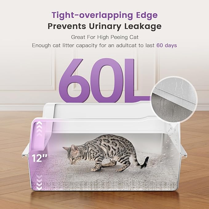 Extra Large XXL Stainless Steel Cat Litter Box with Lid, 26" L x 18" W x 12" H Metal Litter Box with Hight Sides for Big Cats & Multiple Cats, Never Absorbs Odors, Anti-Urine Leakage, Easy Cleaning