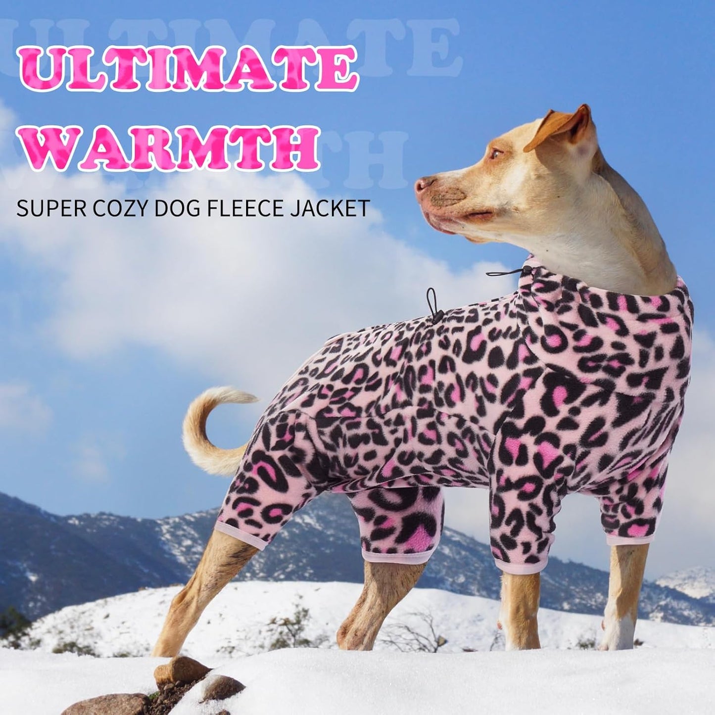 ROZKITCH Dog Winter Coat Soft Fleece Pullover Pajamas, Pet Windproof Warm Cold Weather Jacket Vest with Luminous Zipper, Jumpsuit Apparel Outfit Clothes for Small Medium Large Dog L-Pink XL