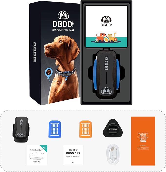 Dog GPS Tracker, Smart Waterproof Tracker with Real-Time Location, Escape Alerts, Activity Monitor, iOS & Android Compatible, for Dogs 40 lbs+ (Black)