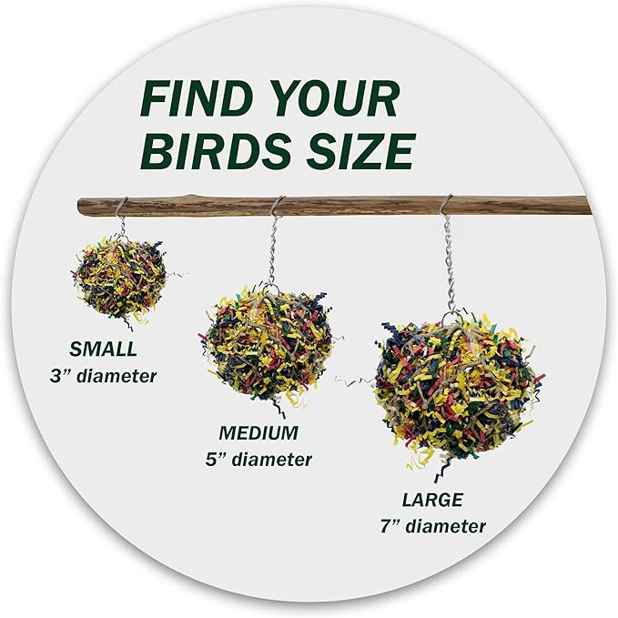 Super Shredder Ball - Bird Cage Accessories to Keep Your Bird Busy Foraging for Hidden Treasures - Non-Toxic, Easy to Install Bird Foraging Toys for Large Sized Birds - 7 Inch