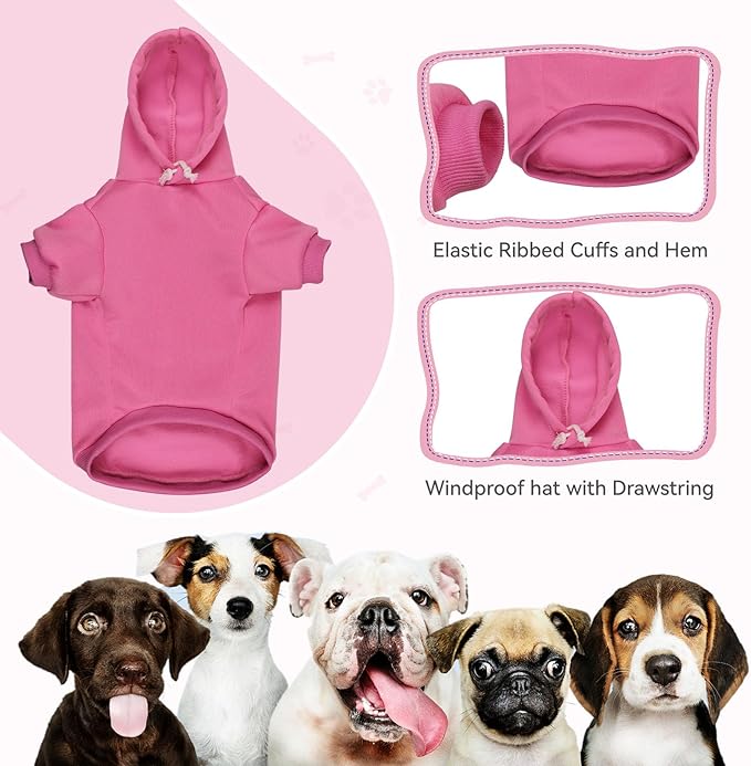 Dog Hoodie Dog Sweaters for Large Dogs Dog Sweater Solid Soft Brushed Fleece Dog Clothes Dog Hoodie Sweatshirt with Pocket(Pink-L)
