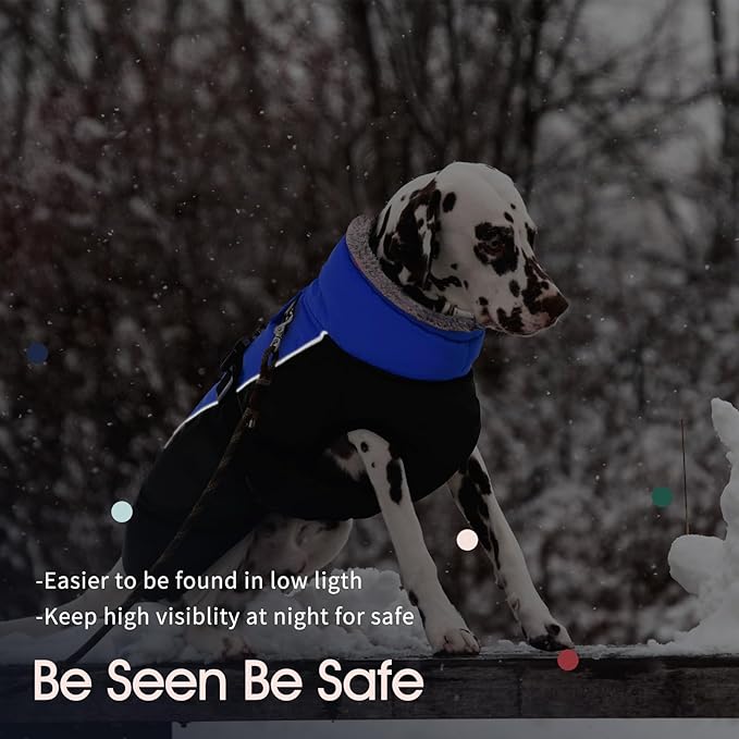 IECOii Extra Warm Reflective Adjustable Dog Jacket with Buckle Fleece Turtleneck for Small Medium Extra Large Dogs in Cold Weather