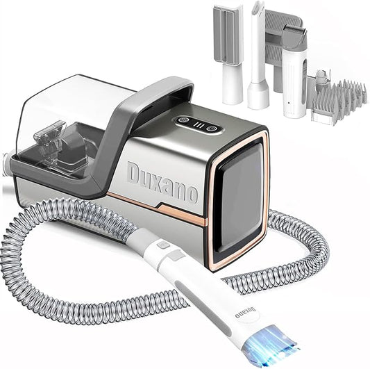 Dog Grooming Kit, Multi-Functional Hair Trimmer & Vacuum, 15KPa Powerful Suction, Stainless Steel, Low Noise, Adjustable Settings, Easy to Clean, Includes Clippers, Brush, Nail Trimmer