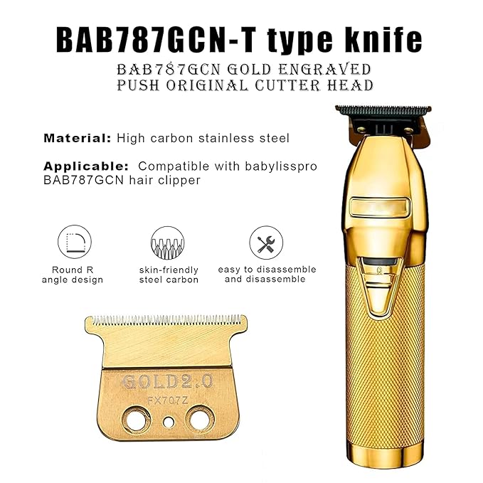 3 Pack FX707Z Replacement Blades Compatible with BaBylissPRO FX787 & FX726 Trimmers, for Outlining Hair Trimmers (FX787) and Trimmers (FX726) -Gold