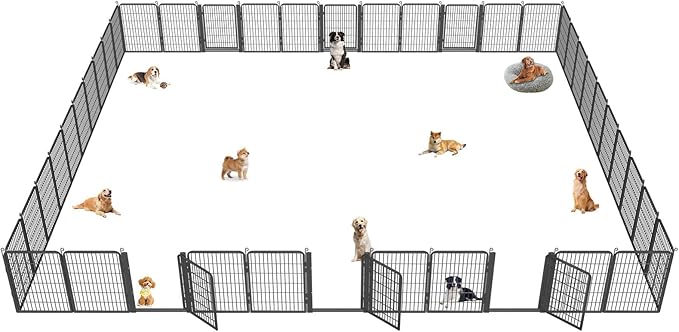 Dog Playpen with Low Threshold Gate, 40 inch 42 Panels Dog Fence, Heavy Duty Metal Exercise Large Dog Pen, Rust-Resistant Outdoor Pet Fence for Yard RV Camping