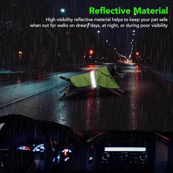 Dog Raincoat Hooded - Adjustable Lightweight Pet Slicker Poncho Rain Coat, Safety Reflective Dog Rain Jacket Raincoats with Leash Hole for Small, Medium, Large Dogs (Medium, Green)