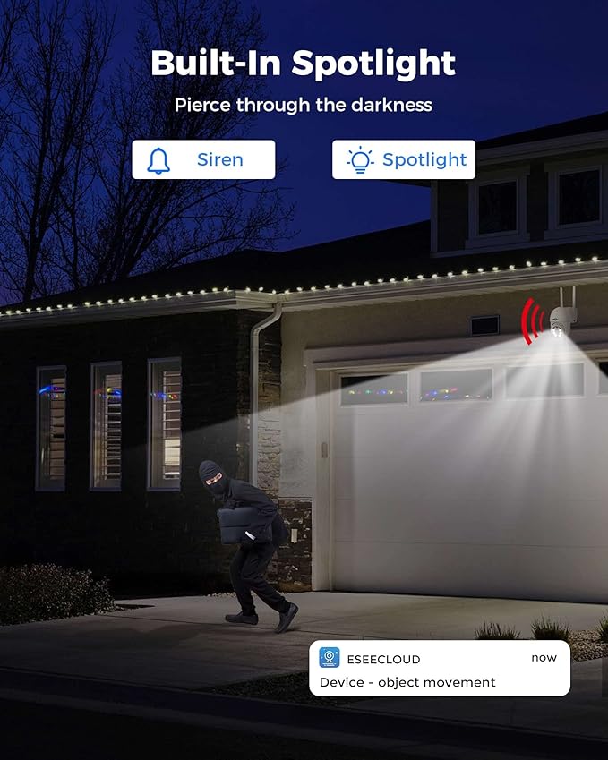 Hiseeu 2Pcs 5MP Security Camera PTZ Wireless Cameras Two Way Vioice Surveillance Camera Full Color Night Vision, IP66 Waterproof 24/7 Record for Outdoor Home Security Compatible Alexa