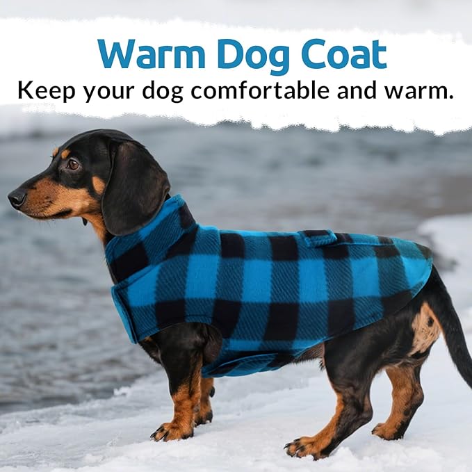 ASENKU Dog Winter Coat, Fleece Doggie Jacket Plaid Reversible Vest Waterproof Windproof Cold Weather Clothes for Small Medium Large Dogs (S, Blue)