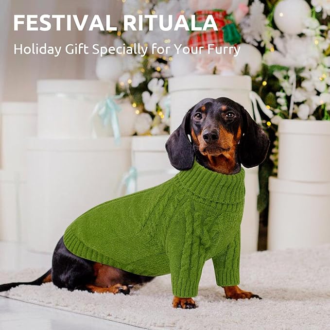 Queenmore Dog Sweaters for Large Dogs Boy, Thanksgiving Large Dog Sweaters with Turtleneck, Long Sleeve Knit Pullover for Doggy, Warm Soft Winter Pet Outfit for Beagle,Dachshund,Doberman (Green,L)