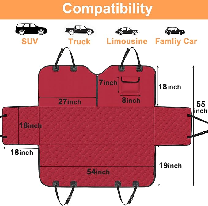 Mancro Dog Car Seat Cover for Back Seat, 2025 Upgraded 600D Heavy Duty Waterproof & Scratch-Resistant Dog Hammock for Car, Back Seat Pet Cover for Dogs with Sedan, Trucks and SUVs, Standard, Red