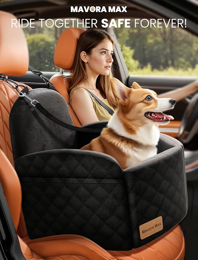 (Up to 35lbs Small/Medium Dog Car Seat Booster Dog Seat for Car Portable with Adjustable Seatbelts Pet Travel Car Bed Seat for SUV, Truck, with Memory Foam Cushion (Black)