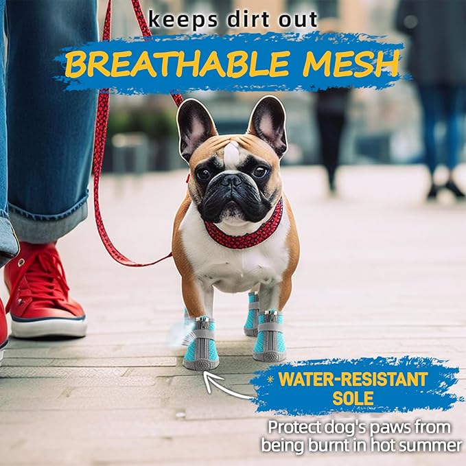 Dog Shoes for Small Dogs, Breathable Dog Boots Paw Protector for Hot Pavement Winter Snow, Dog Booties with Reflective Strips Rugged Anti-Slip Sole for Hardwood Floors Outdoor Walking Blue Size 2