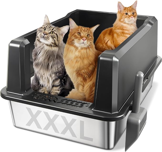 Stainless Steel Cat Litter Box XXXL-Extra Large 28"x20.5"x14" Metal Litter Box High Sides for Big Cats&Multiple Cats, Cat Litters Boxes with lid Easy to Clean, No Odor, Anti-Urine Leakage
