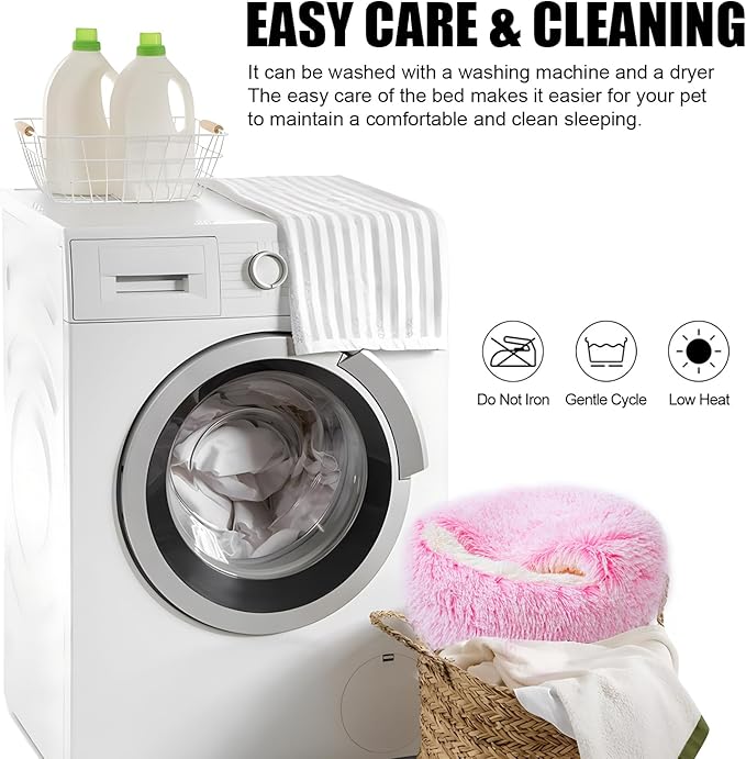 Cat Beds for Indoor Cats,Cat Cave for Puppy and Kitty,Calming Small Dog Bed for Small Dogs with Cover Cave,Cozy Warming Fluffy Washable Anti-Slip Pet Sleeping Bag(24 * 24inch,Pink)