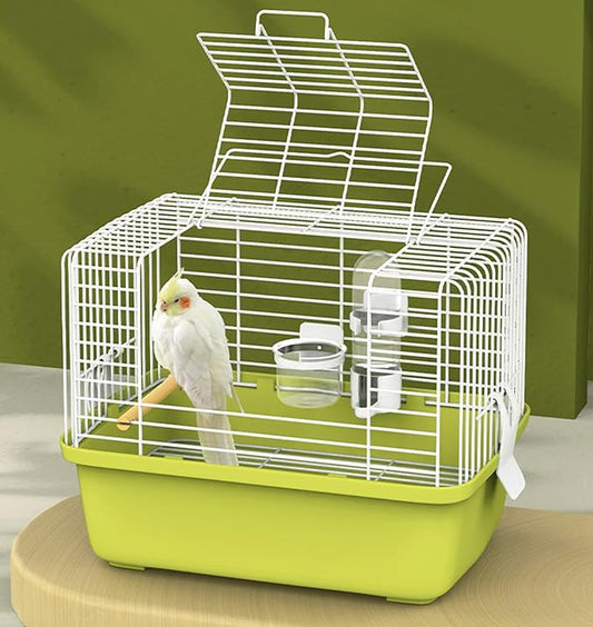 Portable Bird Travel Carrier Cage – 360° Full View Wire Carrier with Feeder & Water Cup for Cockatiels, Parakeets – Locking Door, Easy Clean, Perch Included – Perfect for Vet Visits, Trips(Size:L)